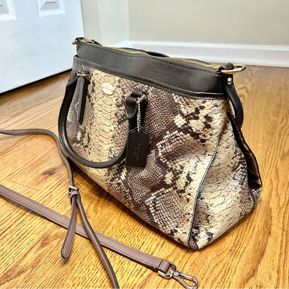 Coach Morgan Satchel Snake Skin / Python Embossed Brown Cream Cross Body Bag - Picture 9 of 13